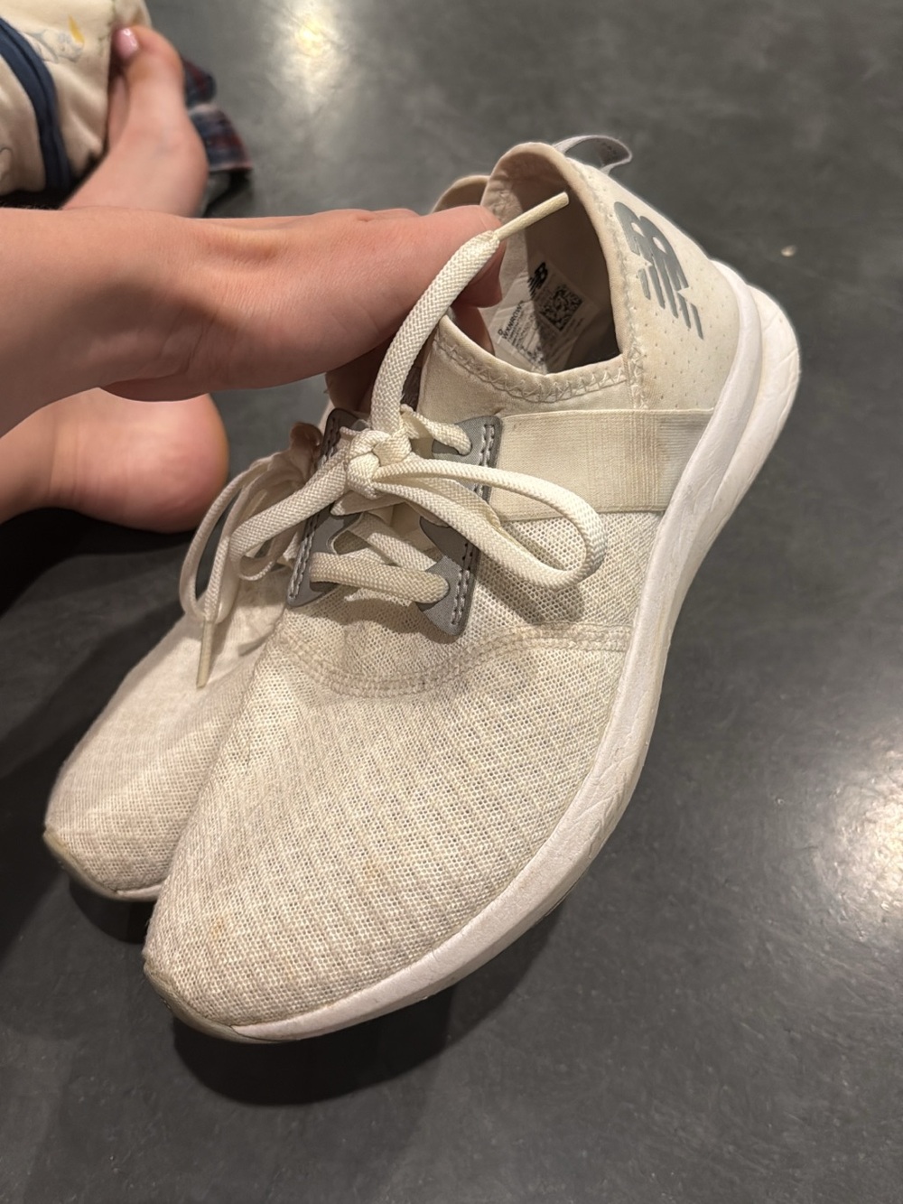New Balance Cream Knit Lace-Up Sneakers